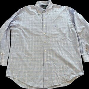 Polo Ralph Lauren Mens Blue Pink 17.5 34/35 Yarmouth Button Down Shirt in EUC